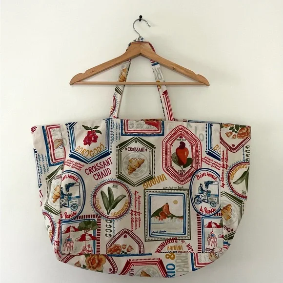 FARM RIO x SEZANE CROISSANT PRINT OVERSIZED CANVAS TOTE - Picture 2 of 7